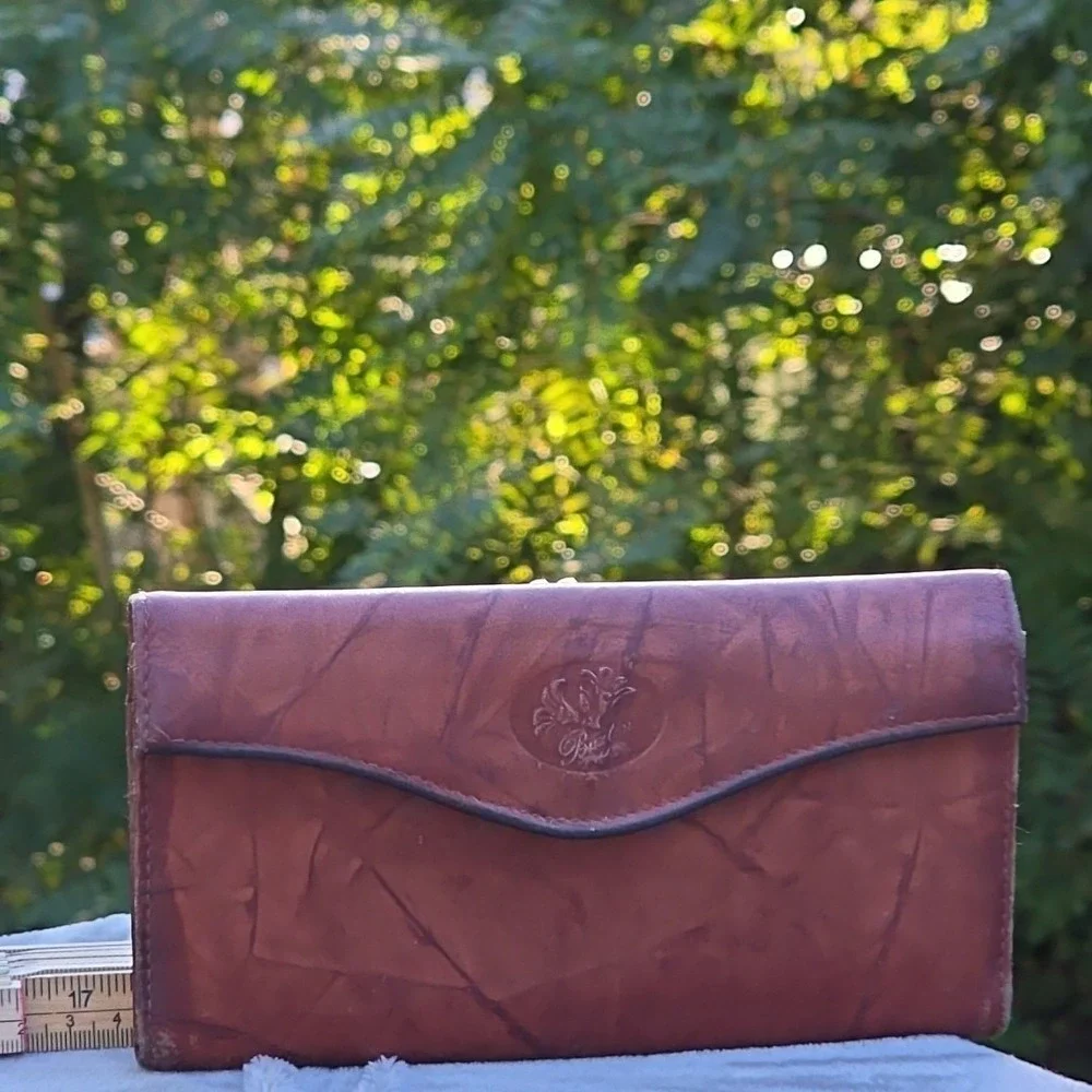 Vtg Buxton Leather‎ Unisex Pocket Book Change Purse Tan Folding Card Storage